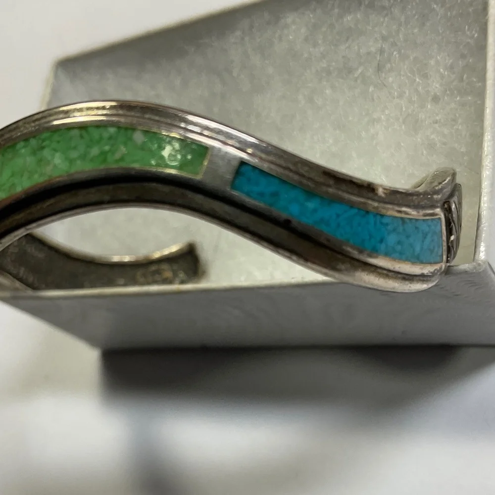 Sterling Silver Coleman & Co. Turquoise Inlay Bracelet. . 2.25” across - Picture 3 of 9